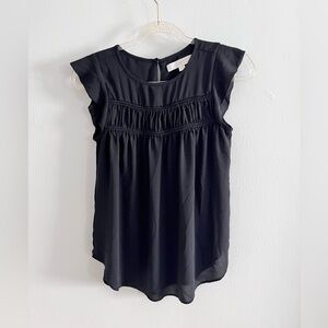 ANN TAYLOR LOFT Black Ruffle Cap Sleeve Blouse
